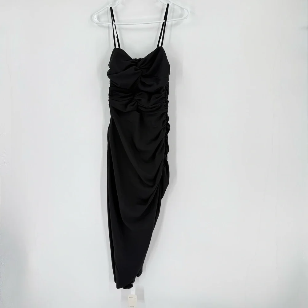 Abercrombie & Fitch Black Ruched Front Cutout Asymmetrical Midi Dress - Picture 4 of 5